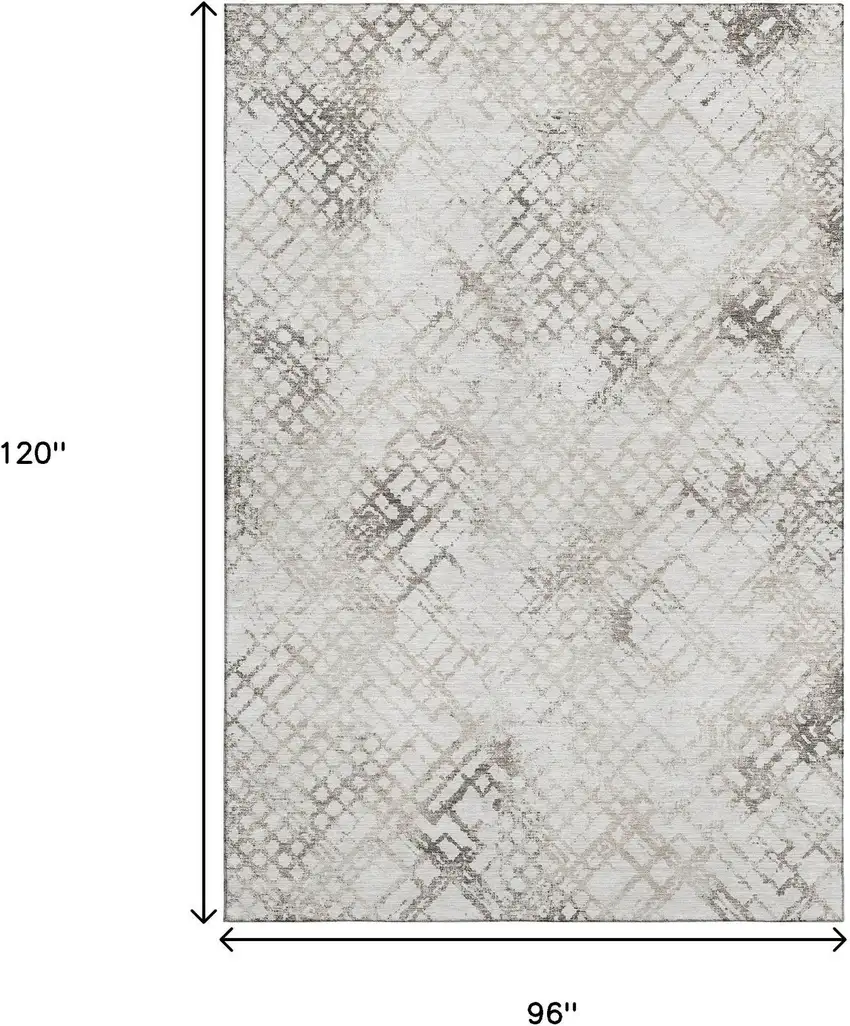 Taupe And Ivory Abstract Geometric Washable Area Rug With UV Protection Photo 3