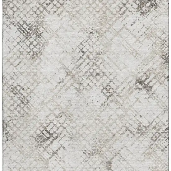 Taupe And Ivory Abstract Geometric Washable Area Rug With UV Protection Photo 4