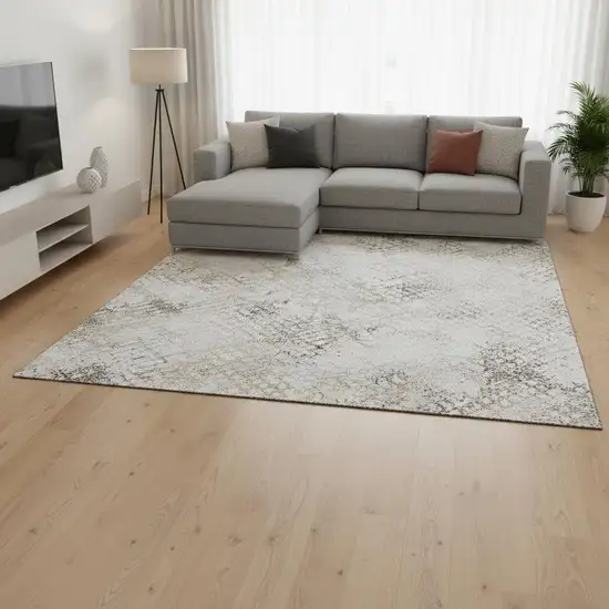 Taupe And Ivory Abstract Geometric Washable Area Rug With UV Protection Photo 2