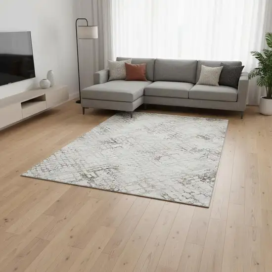 Taupe And Ivory Abstract Geometric Washable Area Rug With UV Protection Photo 2