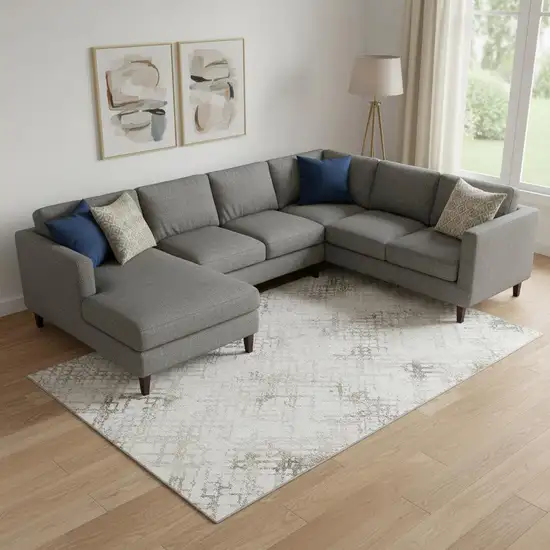 Taupe And Ivory Abstract Geometric Washable Area Rug With UV Protection Photo 1