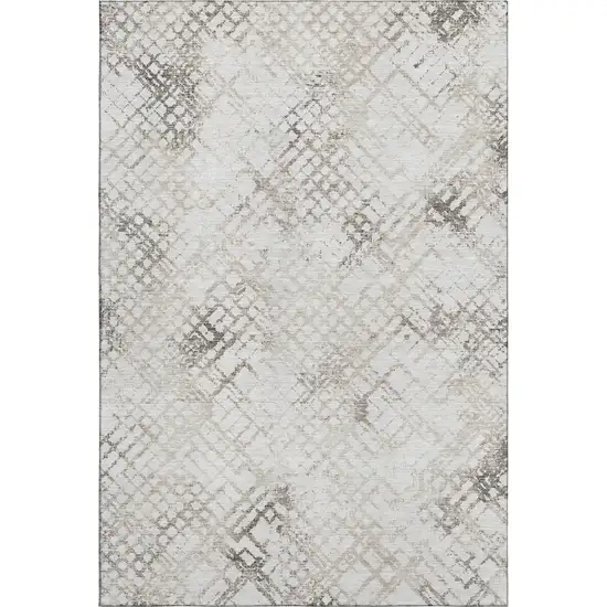 Taupe And Ivory Abstract Geometric Washable Area Rug With UV Protection Photo 1