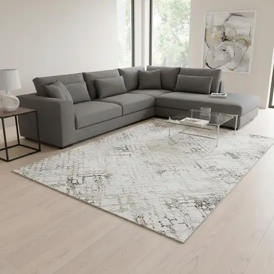 Taupe And Ivory Abstract Geometric Washable Area Rug With UV Protection Photo 2