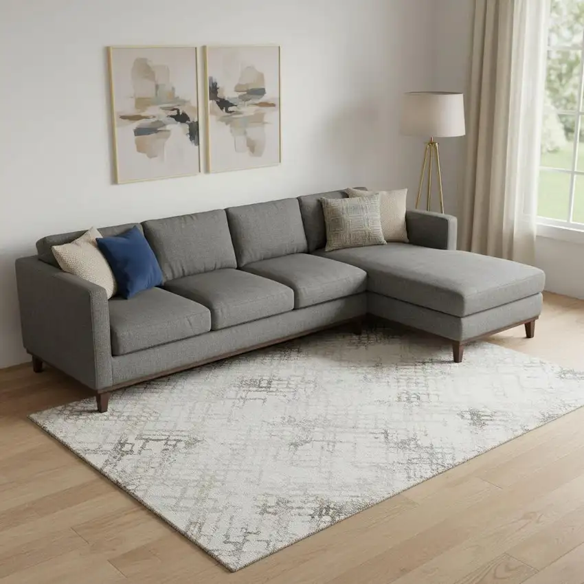 Taupe And Ivory Abstract Geometric Washable Area Rug With UV Protection Photo 1