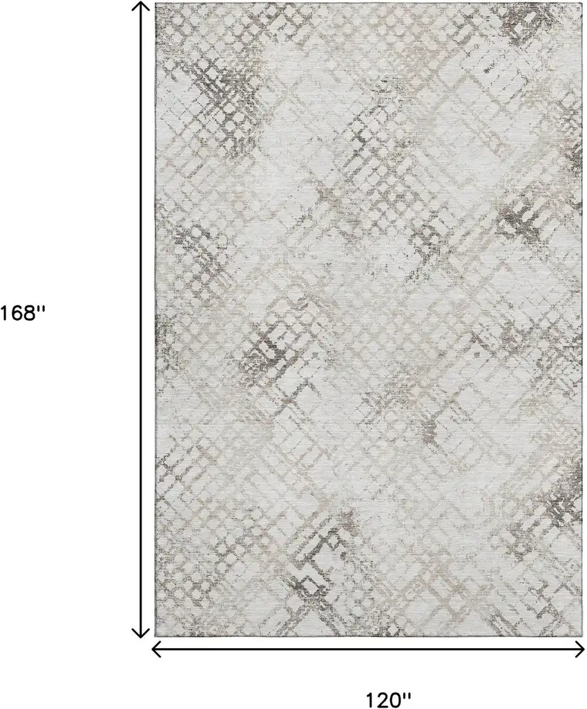 Taupe And Ivory Abstract Geometric Washable Area Rug With UV Protection Photo 3