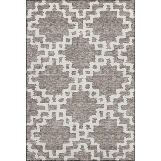 Taupe And Ivory Abstract Geometric Washable Area Rug With UV Protection Photo 1