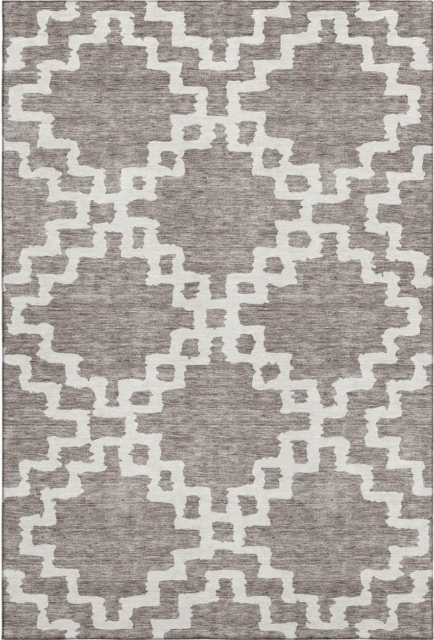 Taupe And Ivory Abstract Geometric Washable Area Rug With UV Protection Photo 1