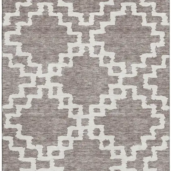 Taupe And Ivory Abstract Geometric Washable Area Rug With UV Protection Photo 4
