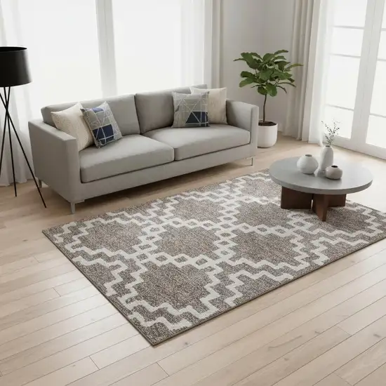 Taupe And Ivory Abstract Geometric Washable Area Rug With UV Protection Photo 2