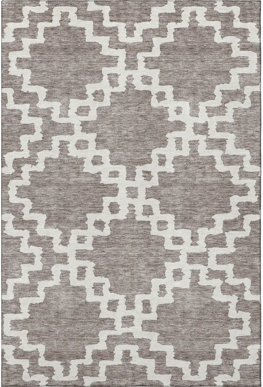 Taupe And Ivory Abstract Geometric Washable Area Rug With UV Protection Photo 4