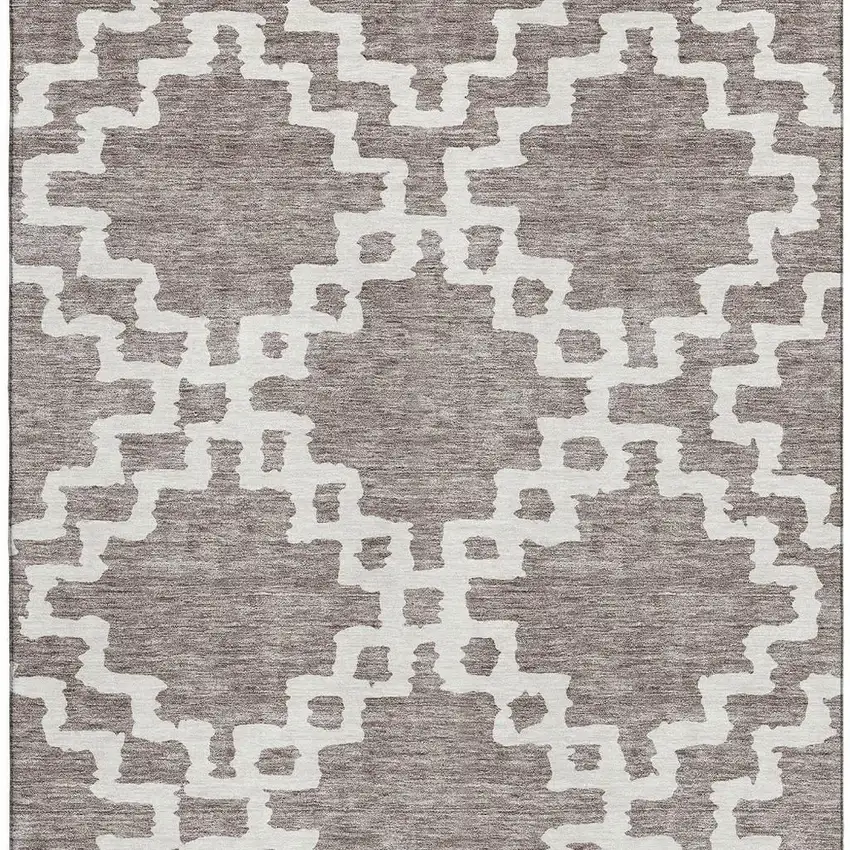 Taupe And Ivory Abstract Geometric Washable Area Rug With UV Protection Photo 3