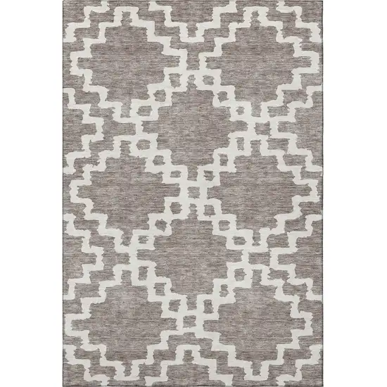 Taupe And Ivory Abstract Geometric Washable Area Rug With UV Protection Photo 4