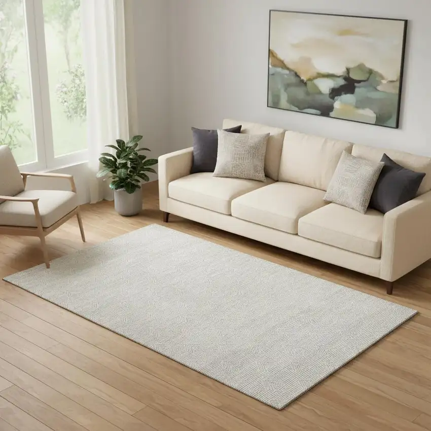 Taupe And Ivory Abstract Geometric Washable Area Rug With UV Protection Photo 1