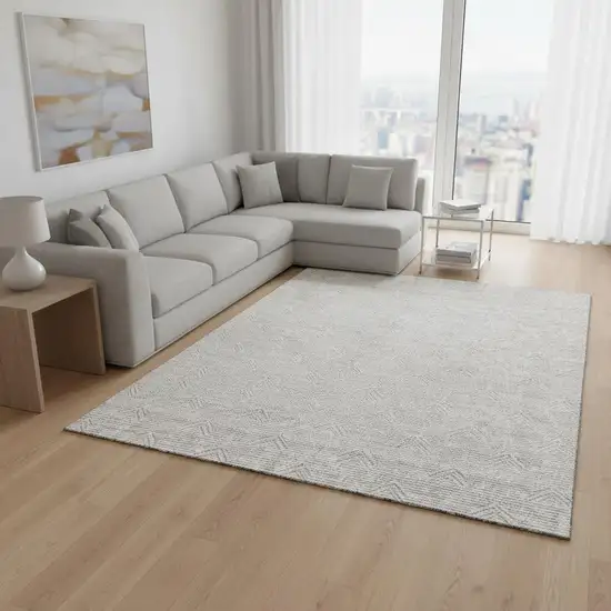 Taupe And Ivory Abstract Geometric Washable Area Rug With UV Protection Photo 2