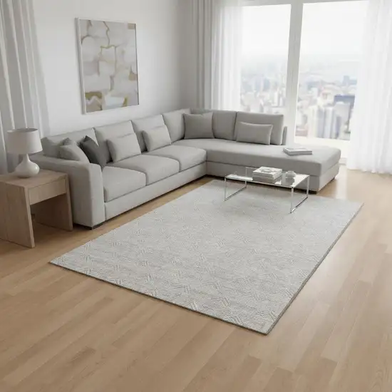 Taupe And Ivory Abstract Geometric Washable Area Rug With UV Protection Photo 2