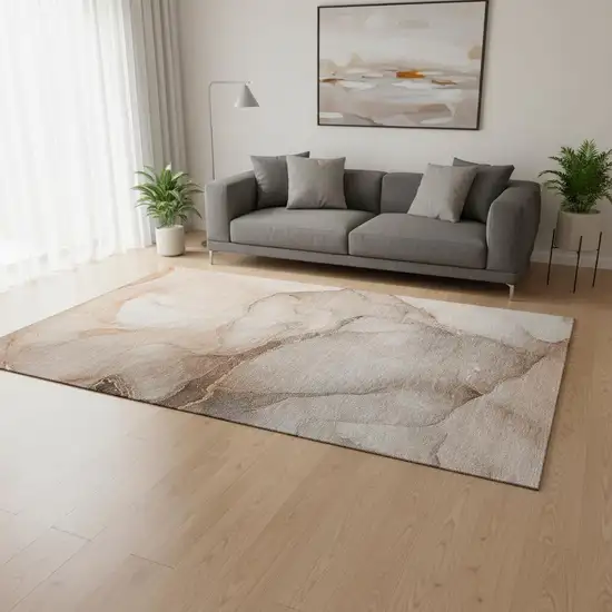 Taupe And Ivory Abstract Washable Area Rug With UV Protection Photo 1