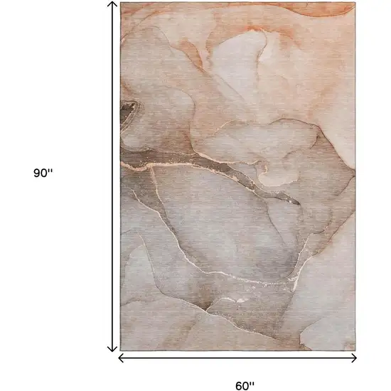 Taupe And Ivory Abstract Washable Area Rug With UV Protection Photo 9