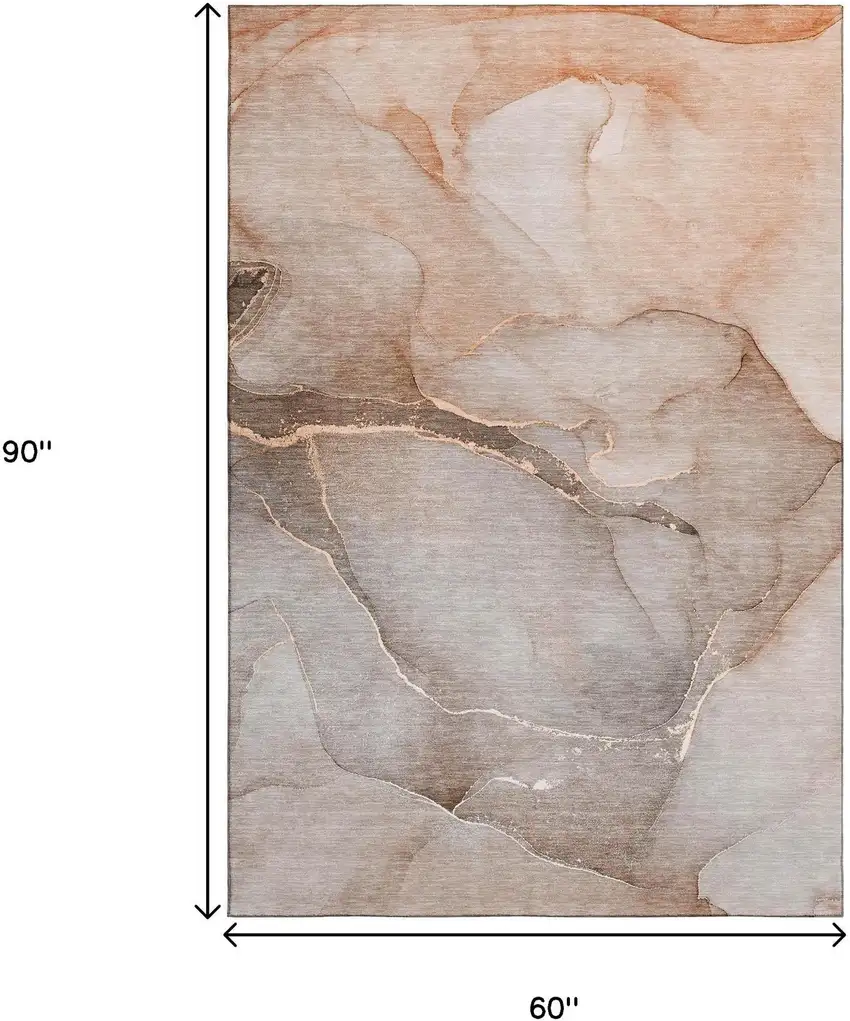 Taupe And Ivory Abstract Washable Area Rug With UV Protection Photo 9