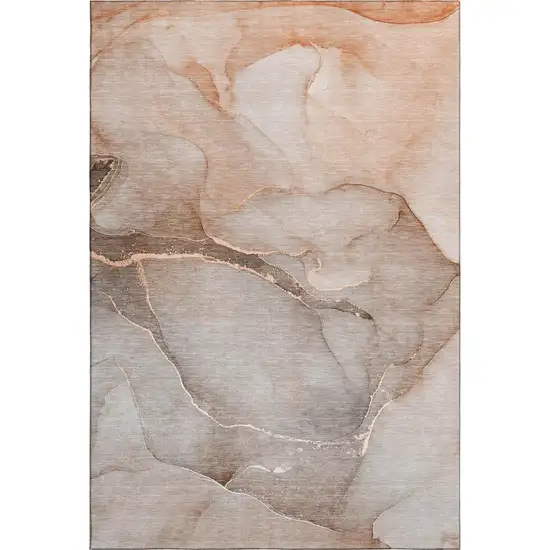 Taupe And Ivory Abstract Washable Area Rug With UV Protection Photo 1