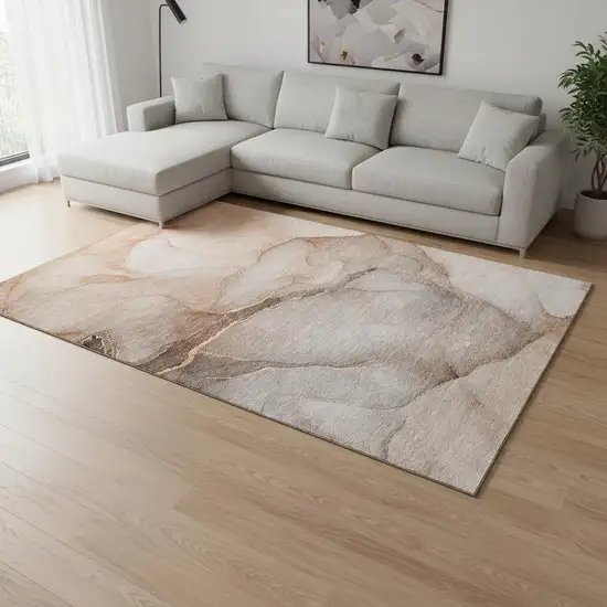 Taupe And Ivory Abstract Washable Area Rug With UV Protection Photo 1