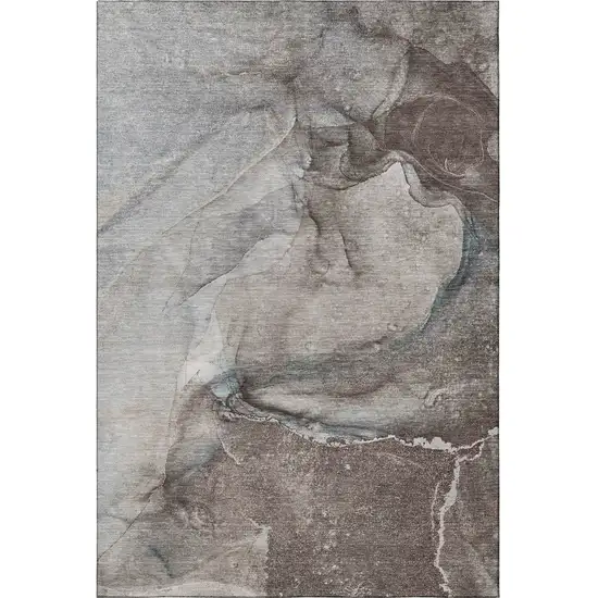 Taupe And Ivory Abstract Washable Area Rug With UV Protection Photo 4