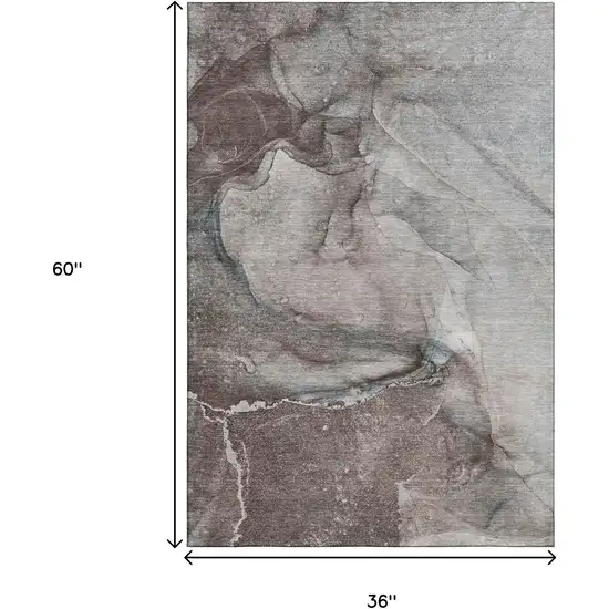 Taupe And Ivory Abstract Washable Area Rug With UV Protection Photo 3