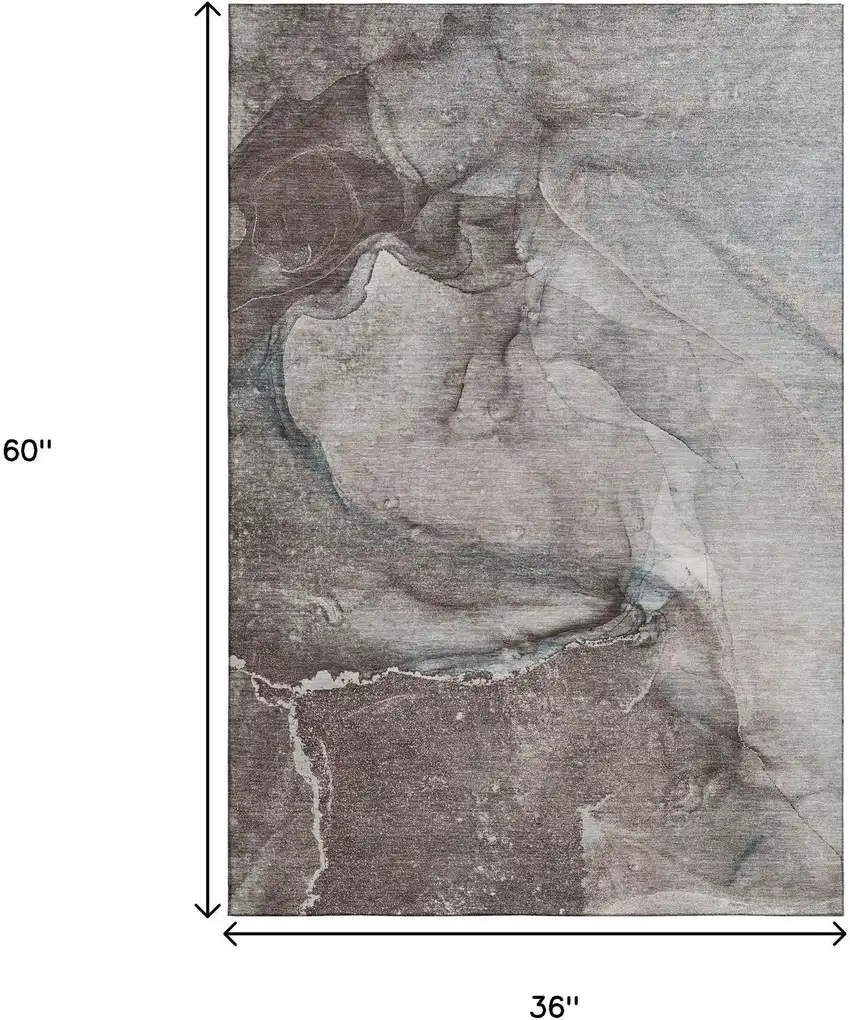 Taupe And Ivory Abstract Washable Area Rug With UV Protection Photo 3