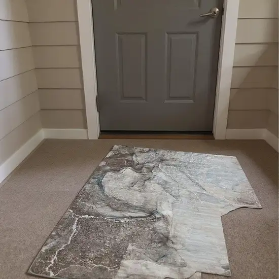 Taupe And Ivory Abstract Washable Area Rug With UV Protection Photo 2