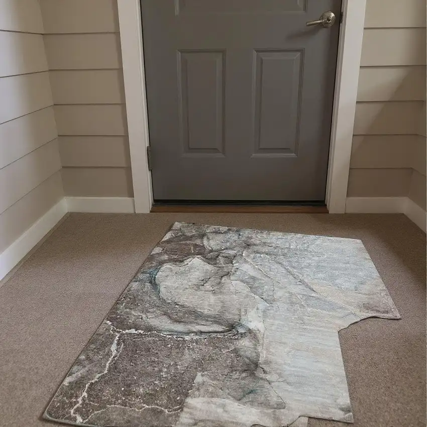 Taupe And Ivory Abstract Washable Area Rug With UV Protection Photo 2