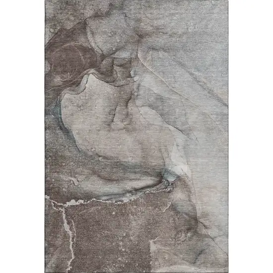 Taupe And Ivory Abstract Washable Area Rug With UV Protection Photo 1