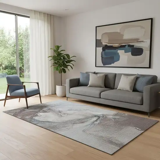 Taupe And Ivory Abstract Washable Area Rug With UV Protection Photo 1