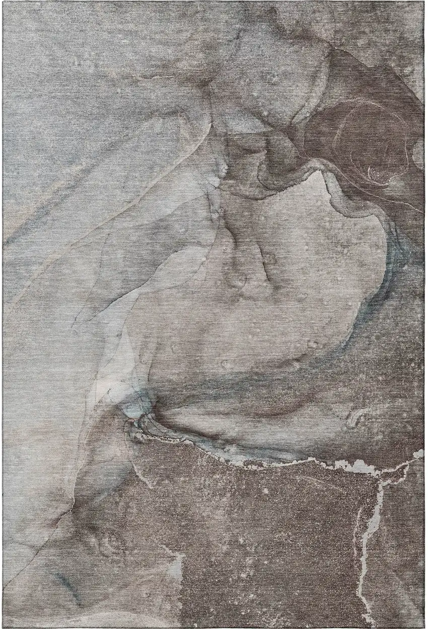 Taupe And Ivory Abstract Washable Area Rug With UV Protection Photo 4