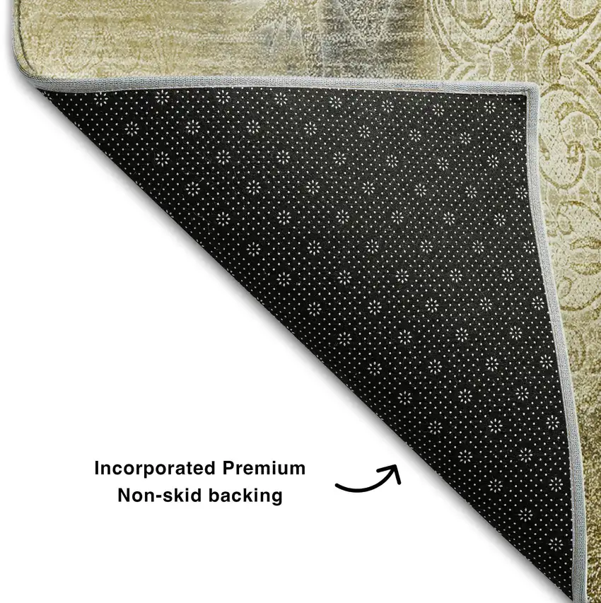 Taupe And Ivory Abstract Washable Area Rug With UV Protection Photo 5