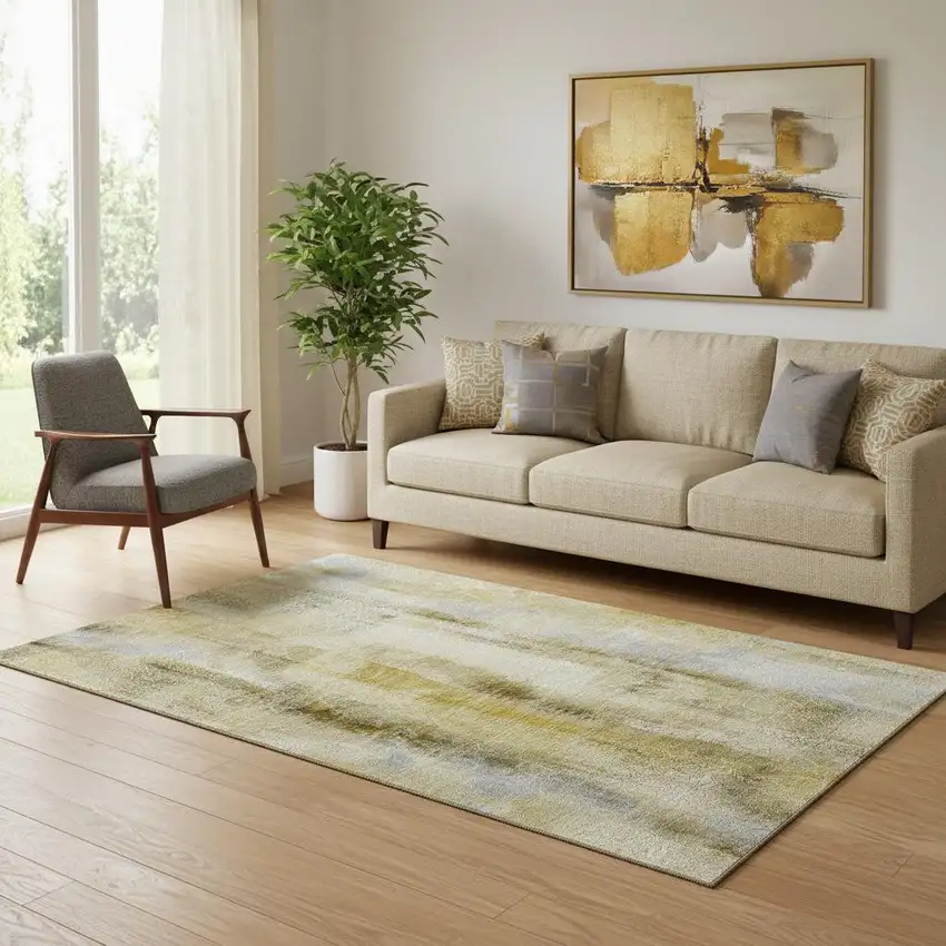 Taupe And Ivory Abstract Washable Area Rug With UV Protection Photo 2