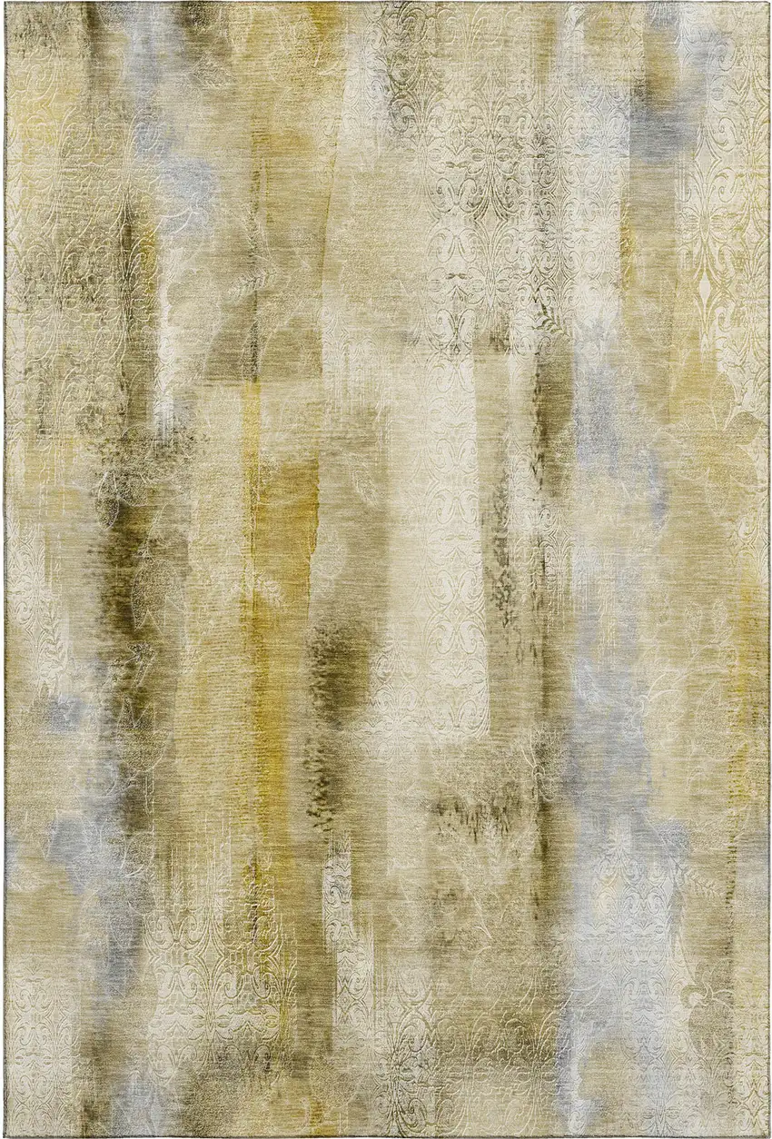 Taupe And Ivory Abstract Washable Area Rug With UV Protection Photo 4