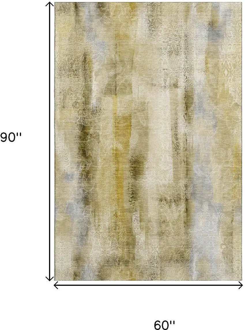 Taupe And Ivory Abstract Washable Area Rug With UV Protection Photo 3