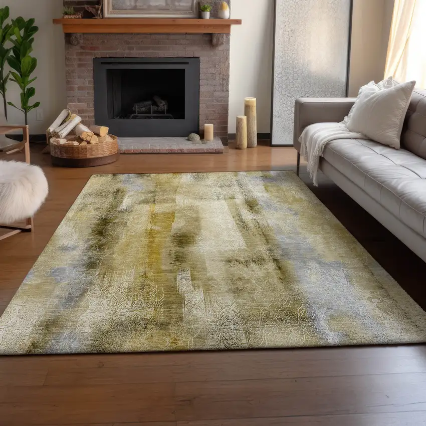 Taupe And Ivory Abstract Washable Area Rug With UV Protection Photo 3
