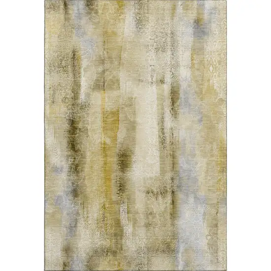 Taupe And Ivory Abstract Washable Area Rug With UV Protection Photo 4