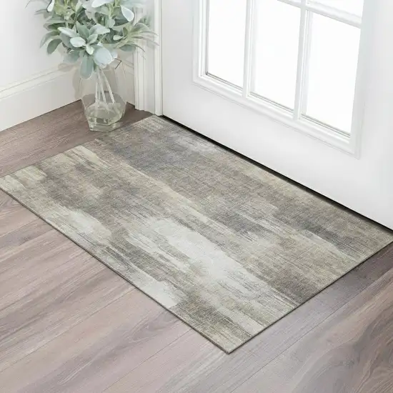 Taupe And Ivory Abstract Washable Area Rug With UV Protection Photo 1