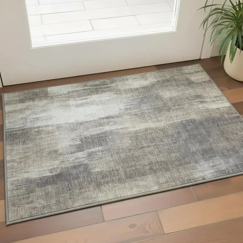 Taupe And Ivory Abstract Washable Area Rug With UV Protection Photo 2