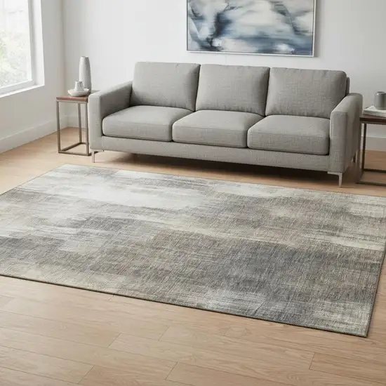 Taupe And Ivory Abstract Washable Area Rug With UV Protection Photo 2