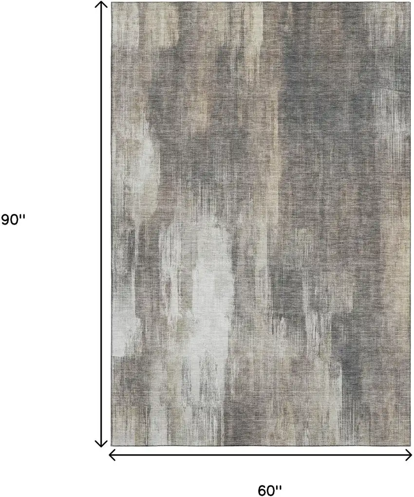 Taupe And Ivory Abstract Washable Area Rug With UV Protection Photo 6
