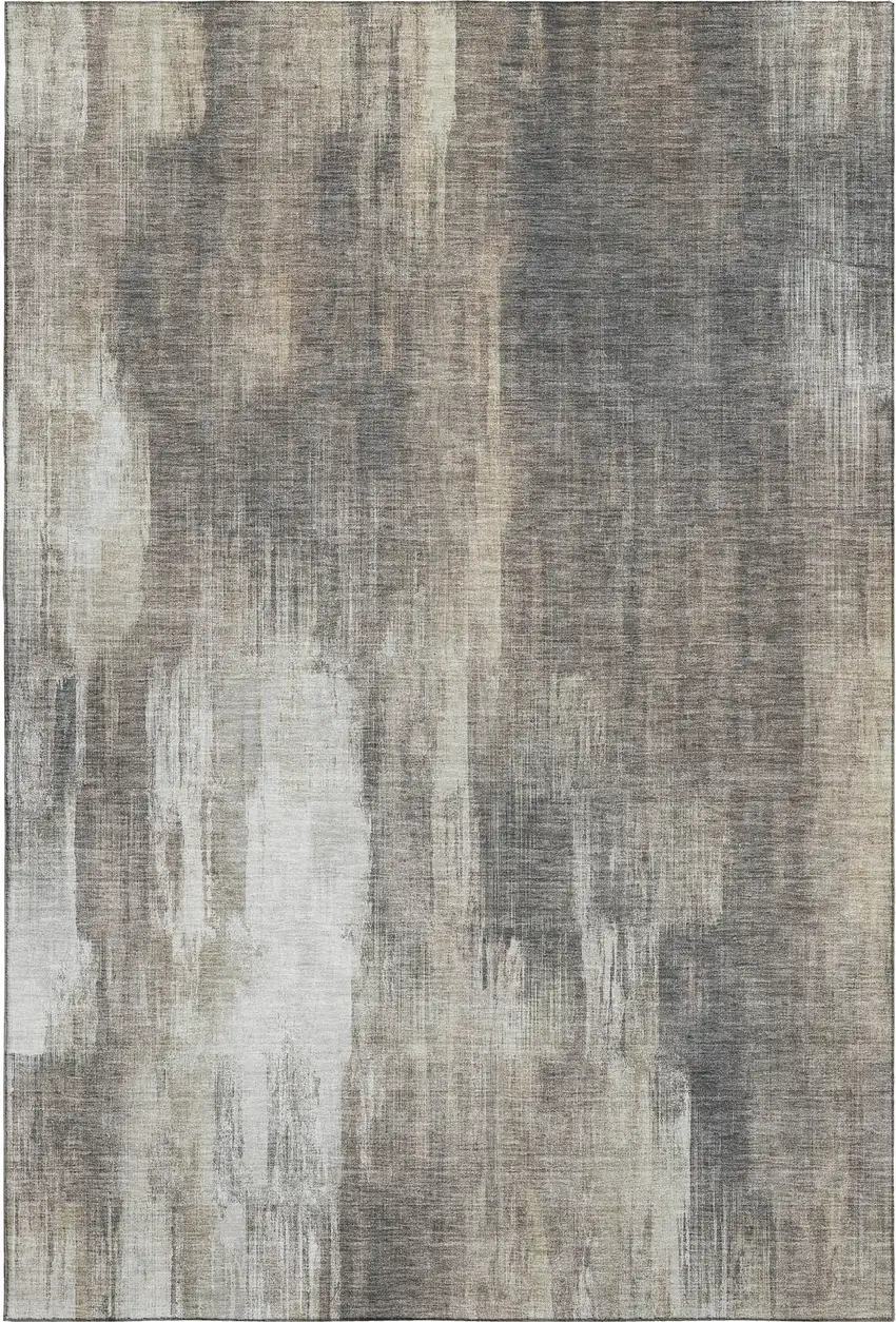 Taupe And Ivory Abstract Washable Area Rug With UV Protection Photo 1