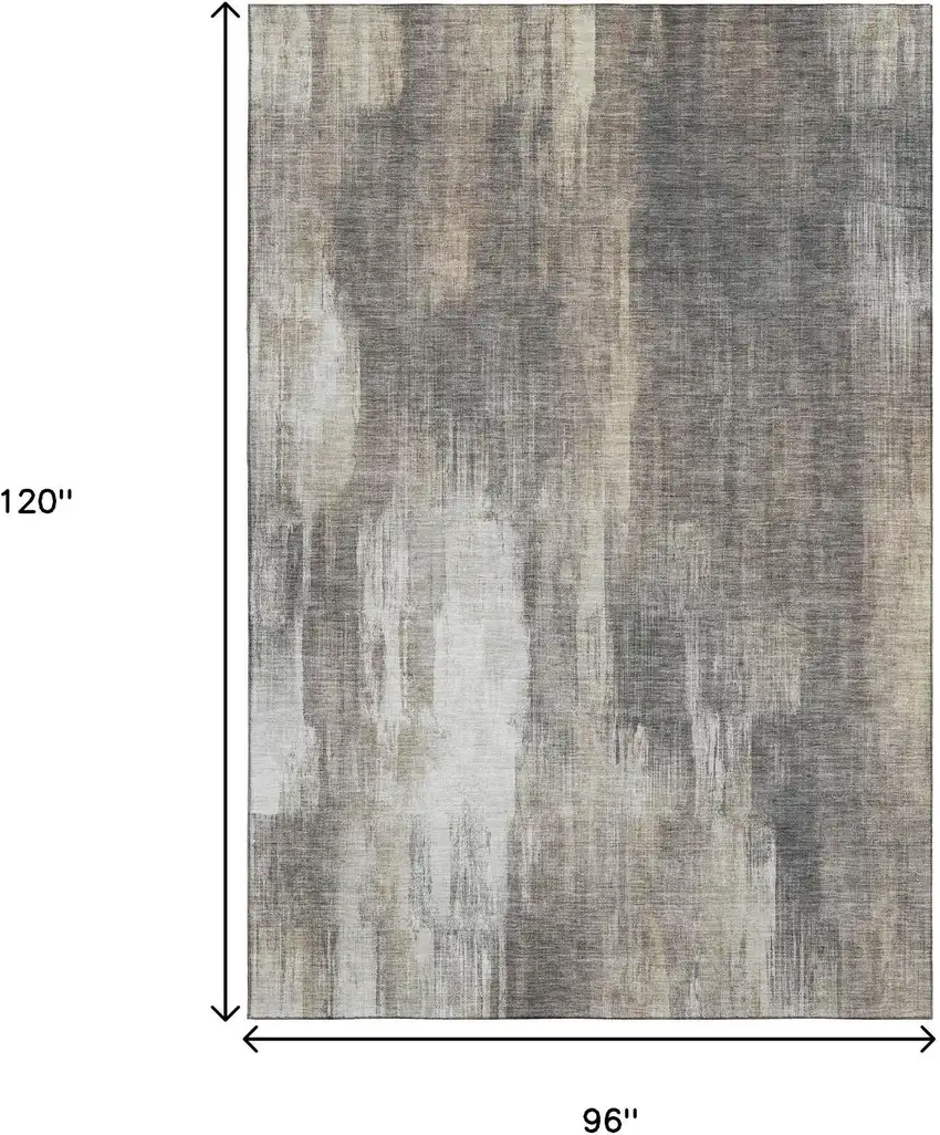 Taupe And Ivory Abstract Washable Area Rug With UV Protection Photo 6