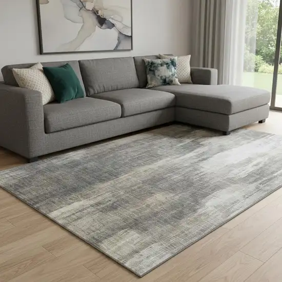 Taupe And Ivory Abstract Washable Area Rug With UV Protection Photo 1