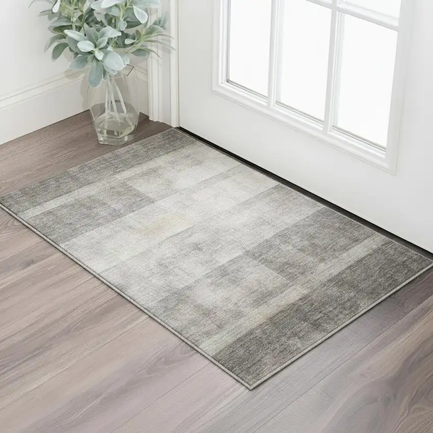 Taupe And Ivory Abstract Washable Area Rug With UV Protection Photo 2
