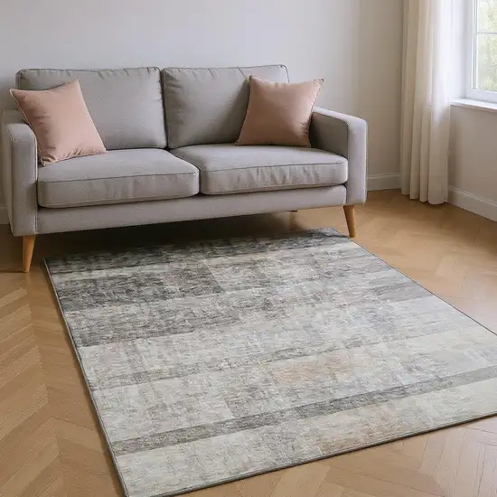 Taupe And Ivory Abstract Washable Area Rug With UV Protection Photo 2