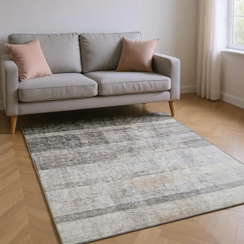 Taupe And Ivory Abstract Washable Area Rug With UV Protection Photo 2