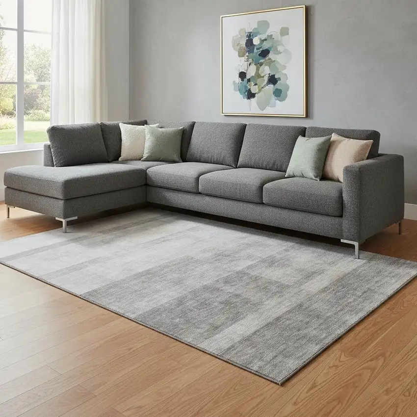 Taupe And Ivory Abstract Washable Area Rug With UV Protection Photo 1