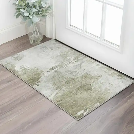 Taupe And Ivory Abstract Washable Area Rug With UV Protection Photo 1